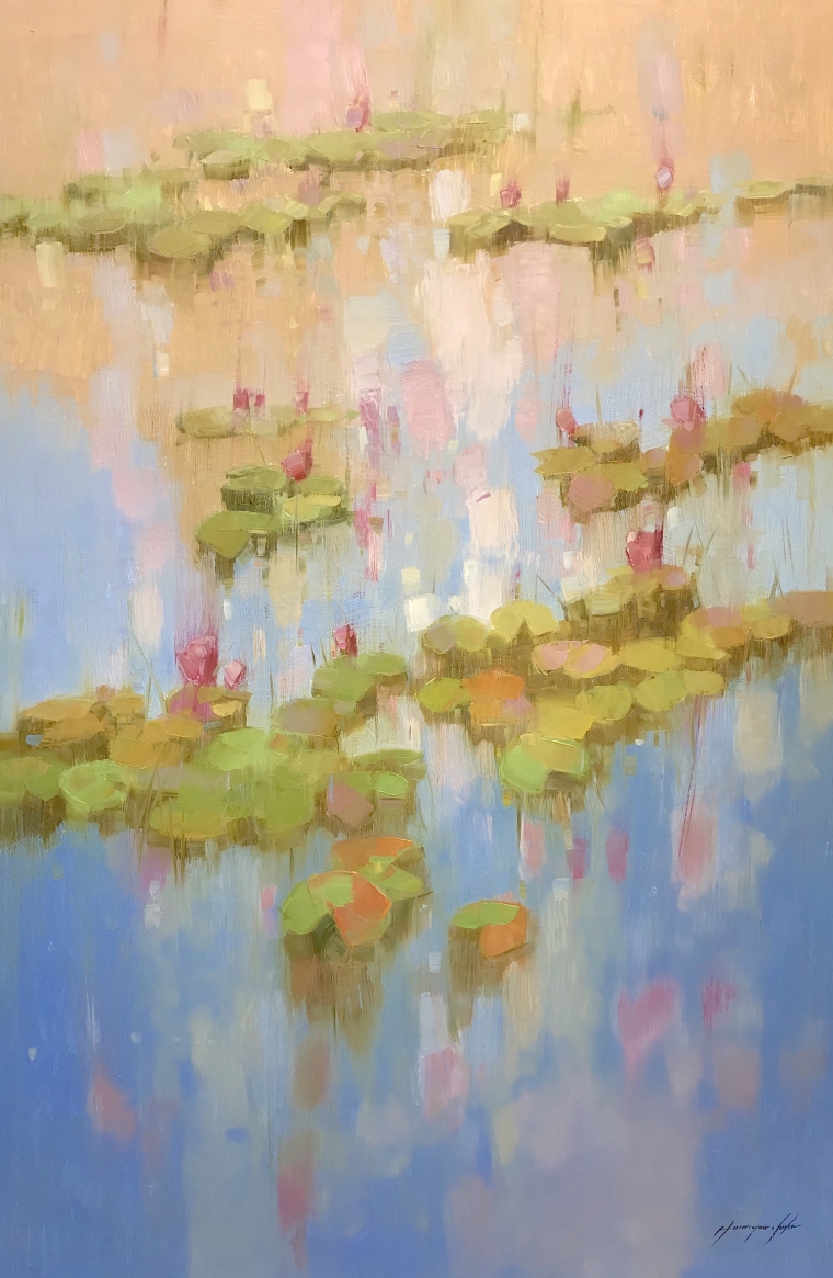 Waterlilies in Fall, Original oil Painting, Handmade artwork, One of a Kind                        